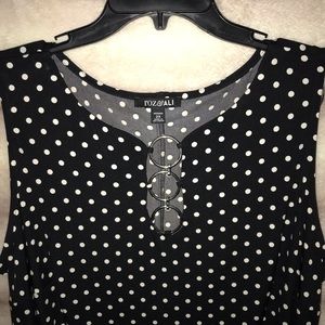 Rox and Ali midi length, black polka dot dress, 2X